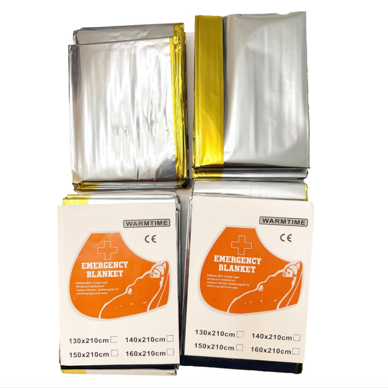 Emergency Mylar Tent - 4 بطانيات حرارية ذهبية وفضية من
