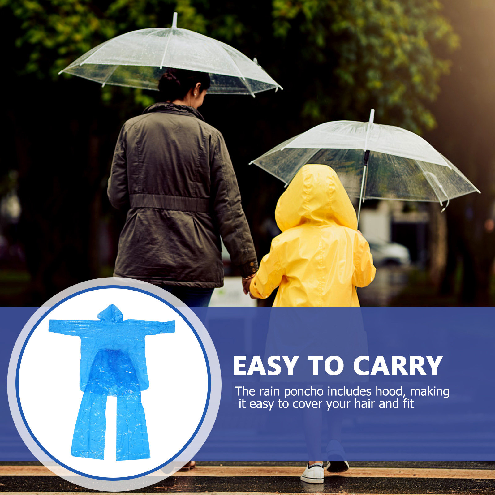 Emergency Poncho Rain - طقم معطف مطر شفاف من البلاستيك