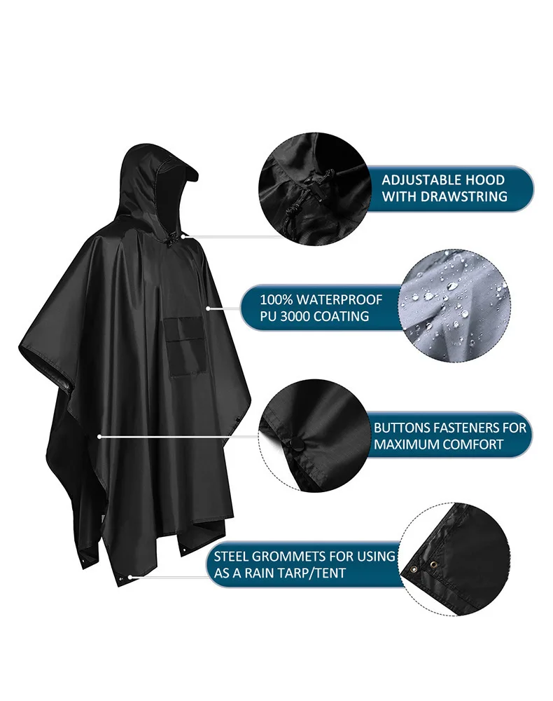 Emergency Poncho Rain - 2026 للرحلات والتخييم، معطف مطر مقاوم